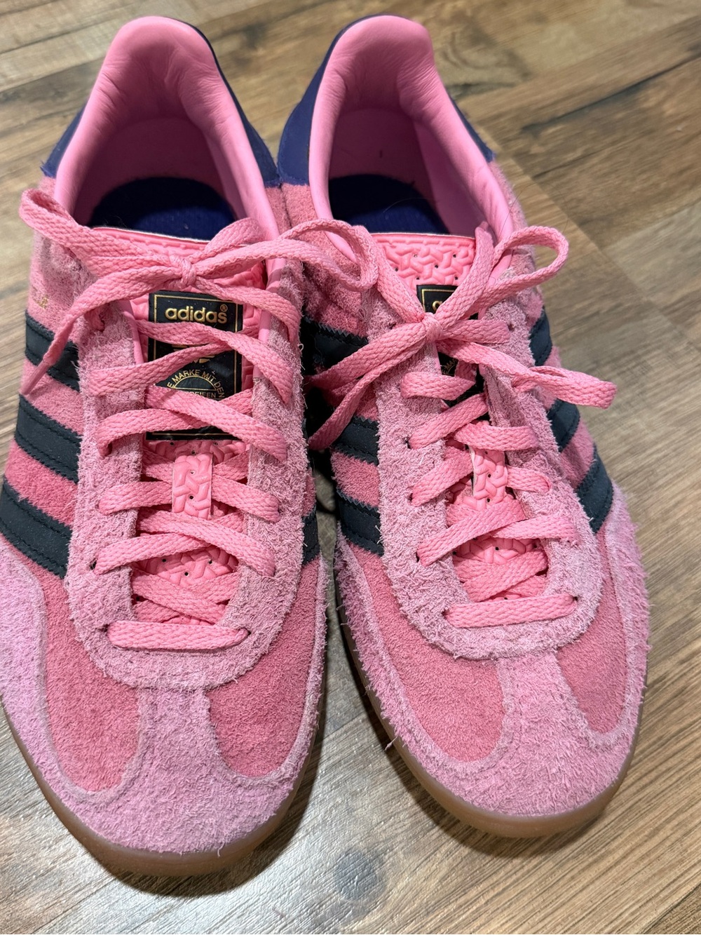 adidas Pink Suede Samba Sneakers with Black Stripes